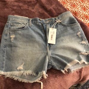 Lulu’s Back Bleachers Light Wash High Rise Distressed Denim Shorts